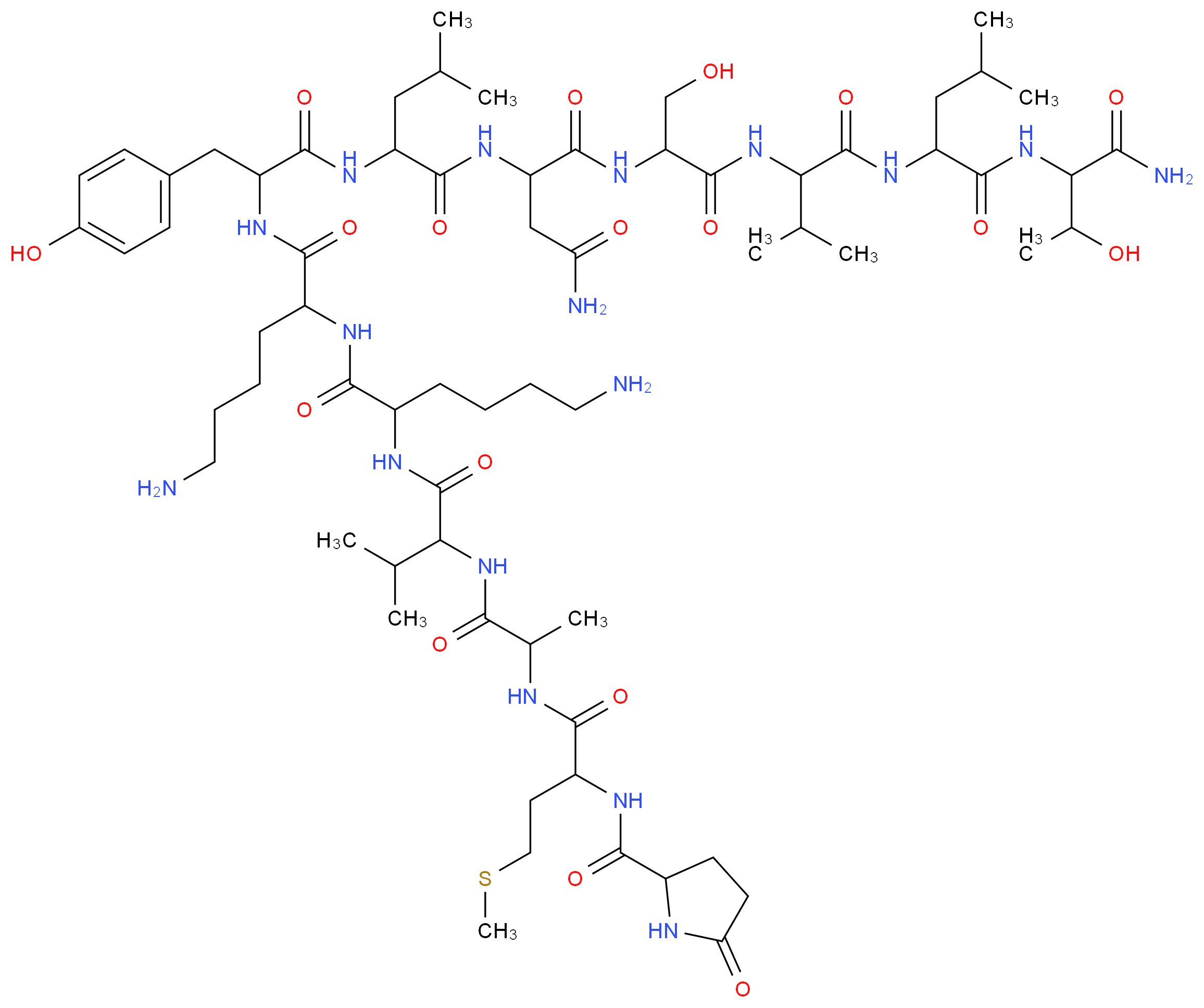 2-[2-(2-{6-amino-2-[6-amino-2-(3-methyl-2-{2-[4-(methylsulfanyl)-2-[(5-oxopyrrolidin-2-yl)formamido]butanamido]propanamido}butanamido)hexanamido]hexanamido}-3-(4-hydroxyphenyl)propanamido)-4-methylpentanamido]-N-(1-{[1-({1-[(1-carbamoyl-2-hydroxypropyl)carbamoyl]-3-methylbutyl}carbamoyl)-2-methylpropyl]carbamoyl}-2-hydroxyethyl)butanediamide_分子结构_CAS_73073-47-9