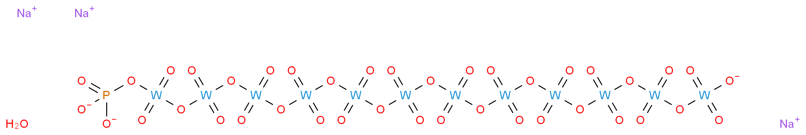 trisodium 3,3,5,5,7,7,9,9,11,11,13,13,15,15,17,17,19,19,21,21,23,23-docosaoxo-23-(phosphonatooxy)dodecatungstoxan-1-oylolate hydrate_分子结构_CAS_312696-30-3