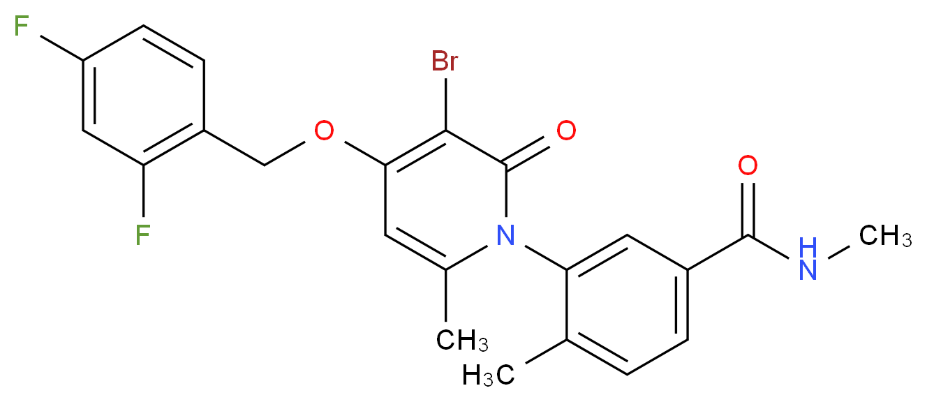 3-{3-bromo-4-[(2,4-difluorophenyl)methoxy]-6-methyl-2-oxo-1,2-dihydropyridin-1-yl}-N,4-dimethylbenzamide_分子结构_CAS_586379-66-0