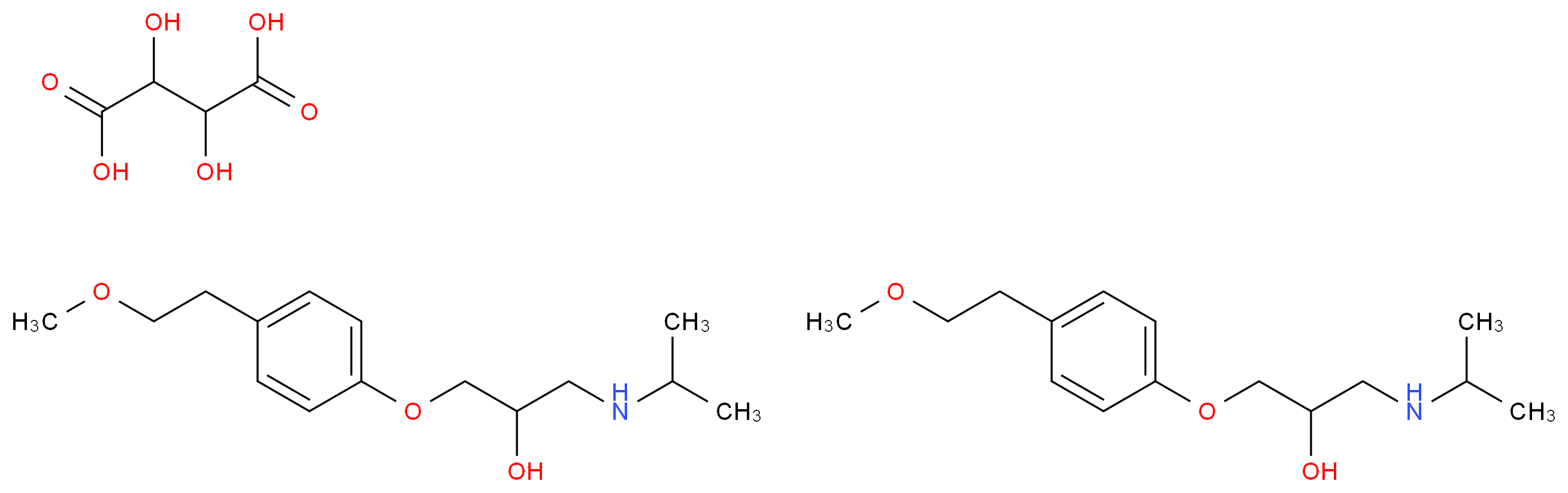 2,3-dihydroxybutanedioic acid; bis({2-hydroxy-3-[4-(2-methoxyethyl)phenoxy]propyl}(propan-2-yl)amine)_分子结构_CAS_56392-17-7