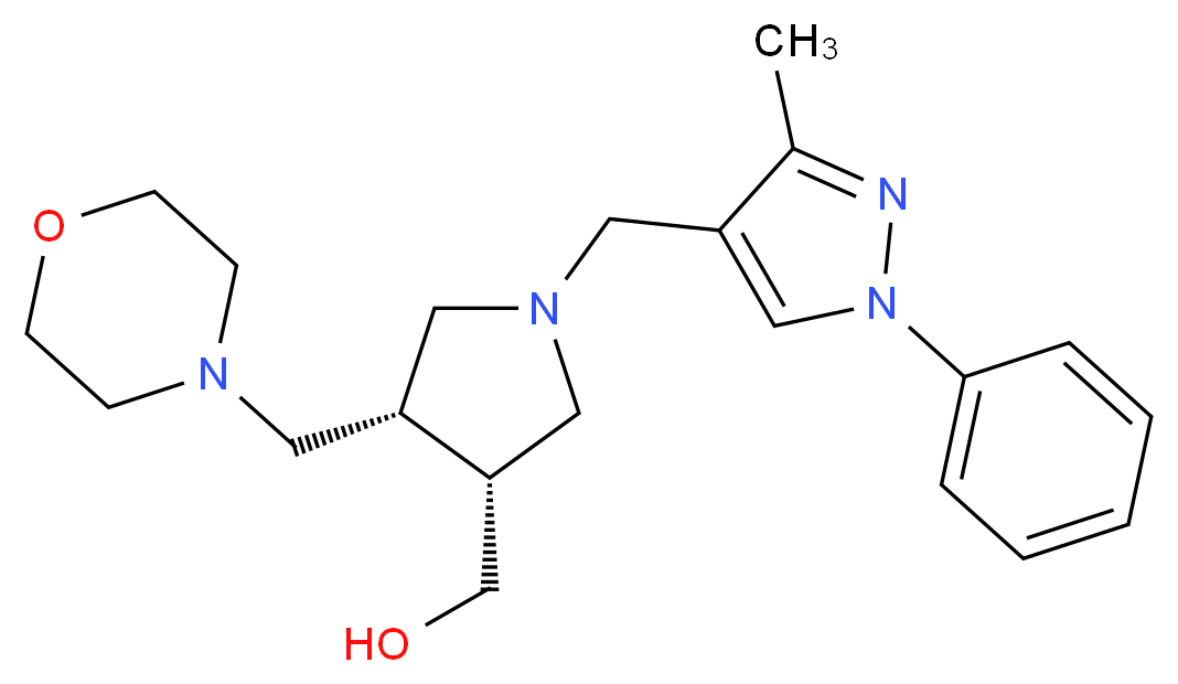 [(3R*,4S*)-1-[(3-methyl-1-phenyl-1H-pyrazol-4-yl)methyl]-4-(morpholin-4-ylmethyl)pyrrolidin-3-yl]methanol_分子结构_CAS_)