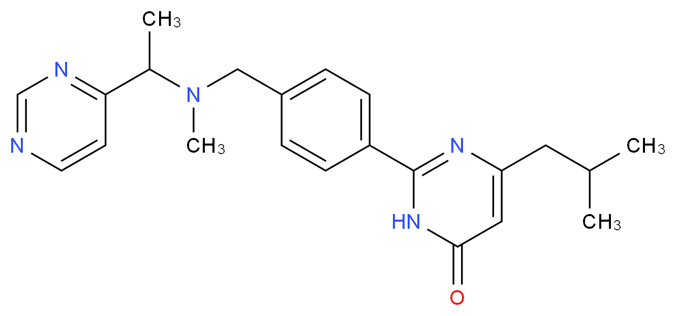 6-isobutyl-2-(4-{[methyl(1-pyrimidin-4-ylethyl)amino]methyl}phenyl)pyrimidin-4(3H)-one_分子结构_CAS_)