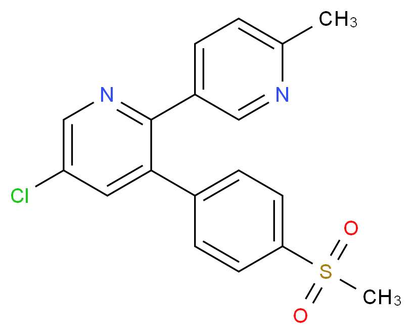 5-chloro-3-(4-methanesulfonylphenyl)-2-(6-methylpyridin-3-yl)pyridine_分子结构_CAS_202409-33-4