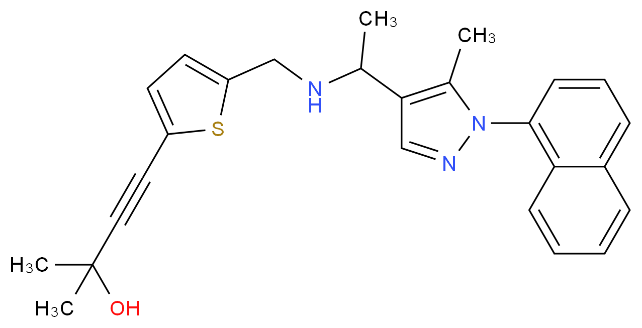 2-methyl-4-{5-[({1-[5-methyl-1-(1-naphthyl)-1H-pyrazol-4-yl]ethyl}amino)methyl]-2-thienyl}-3-butyn-2-ol_分子结构_CAS_)