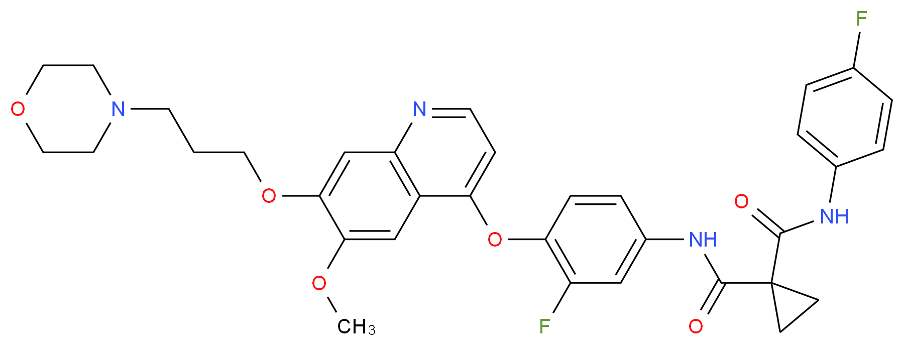 1-N-[3-fluoro-4-({6-methoxy-7-[3-(morpholin-4-yl)propoxy]quinolin-4-yl}oxy)phenyl]-1-N'-(4-fluorophenyl)cyclopropane-1,1-dicarboxamide_分子结构_CAS_849217-64-7