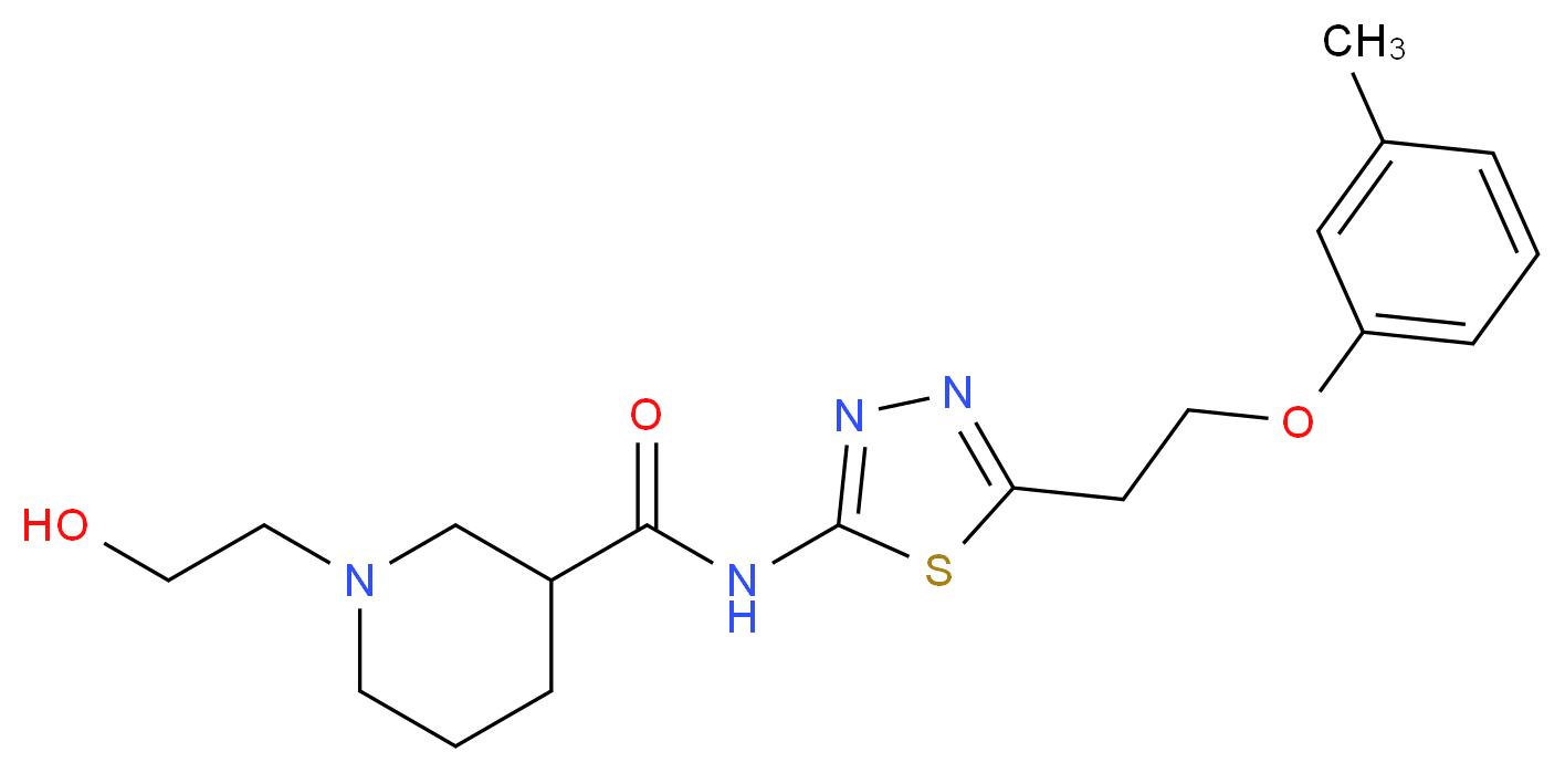 1-(2-hydroxyethyl)-N-{5-[2-(3-methylphenoxy)ethyl]-1,3,4-thiadiazol-2-yl}piperidine-3-carboxamide_分子结构_CAS_)