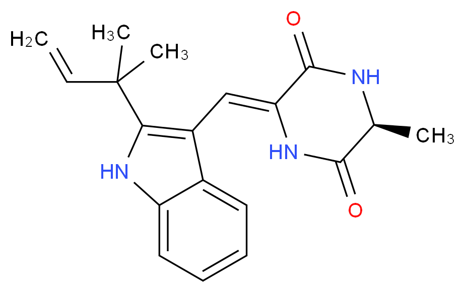 (3S,6Z)-3-methyl-6-{[2-(2-methylbut-3-en-2-yl)-1H-indol-3-yl]methylidene}piperazine-2,5-dione_分子结构_CAS_51551-29-2