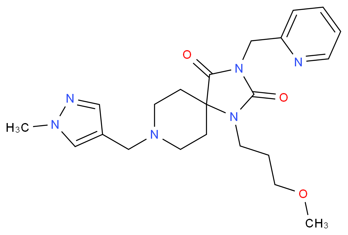 1-(3-methoxypropyl)-8-[(1-methyl-1H-pyrazol-4-yl)methyl]-3-(2-pyridinylmethyl)-1,3,8-triazaspiro[4.5]decane-2,4-dione_分子结构_CAS_)
