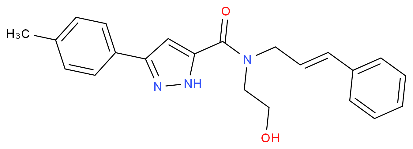 N-(2-hydroxyethyl)-3-(4-methylphenyl)-N-[(2E)-3-phenylprop-2-en-1-yl]-1H-pyrazole-5-carboxamide_分子结构_CAS_)