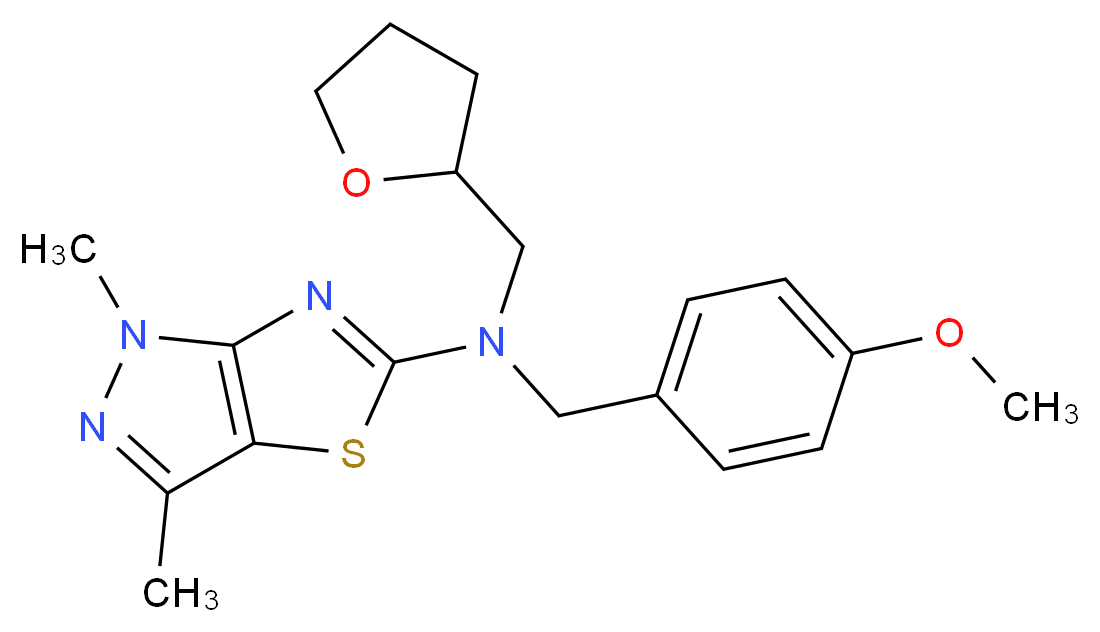 N-(4-methoxybenzyl)-1,3-dimethyl-N-(tetrahydrofuran-2-ylmethyl)-1H-pyrazolo[3,4-d][1,3]thiazol-5-amine_分子结构_CAS_)