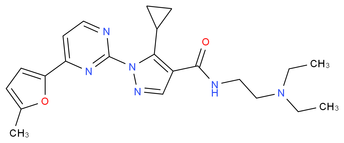 5-cyclopropyl-N-[2-(diethylamino)ethyl]-1-[4-(5-methyl-2-furyl)-2-pyrimidinyl]-1H-pyrazole-4-carboxamide_分子结构_CAS_)