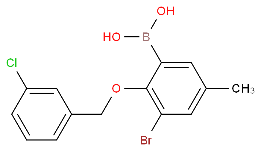 3-溴-2-(3′-氯苄氧基)-5-甲基苯基硼酸_分子结构_CAS_870778-83-9)