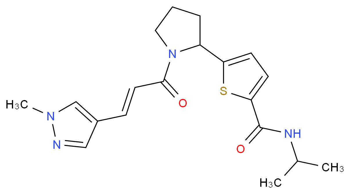 N-isopropyl-5-{1-[(2E)-3-(1-methyl-1H-pyrazol-4-yl)-2-propenoyl]-2-pyrrolidinyl}-2-thiophenecarboxamide_分子结构_CAS_)