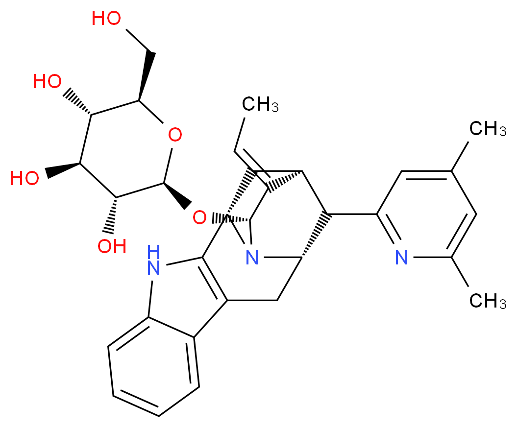 (2S,3R,4S,5S,6R)-2-{[(1S,12S,14S,15E,16R)-13-(4,6-dimethylpyridin-2-yl)-15-ethylidene-3,17-diazapentacyclo[12.3.1.0<sup>2</sup>,<sup>1</sup><sup>0</sup>.0<sup>4</sup>,<sup>9</sup>.0<sup>1</sup><sup>2</sup>,<sup>1</sup><sup>7</sup>]octadeca-2(10),4,6,8-tetraen-16-yl]oxy}-6-(hydroxymethyl)oxane-3,4,5-triol_分子结构_CAS_1422506-50-0