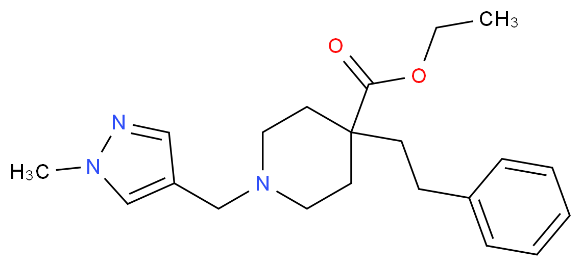 ethyl 1-[(1-methyl-1H-pyrazol-4-yl)methyl]-4-(2-phenylethyl)-4-piperidinecarboxylate_分子结构_CAS_)