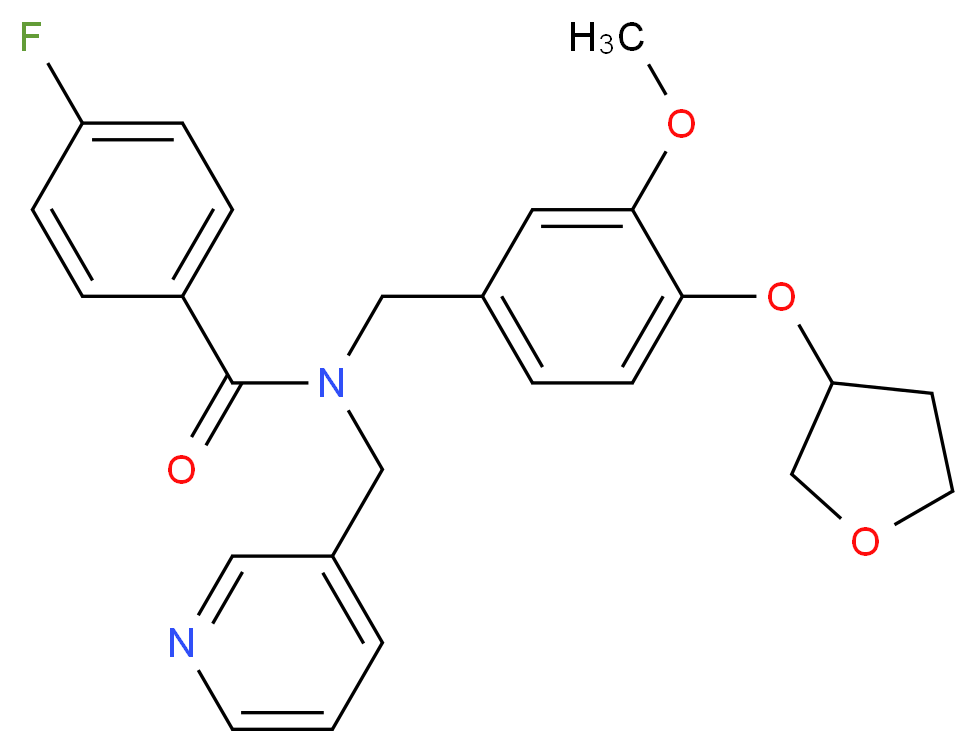 4-fluoro-N-[3-methoxy-4-(tetrahydro-3-furanyloxy)benzyl]-N-(3-pyridinylmethyl)benzamide_分子结构_CAS_)