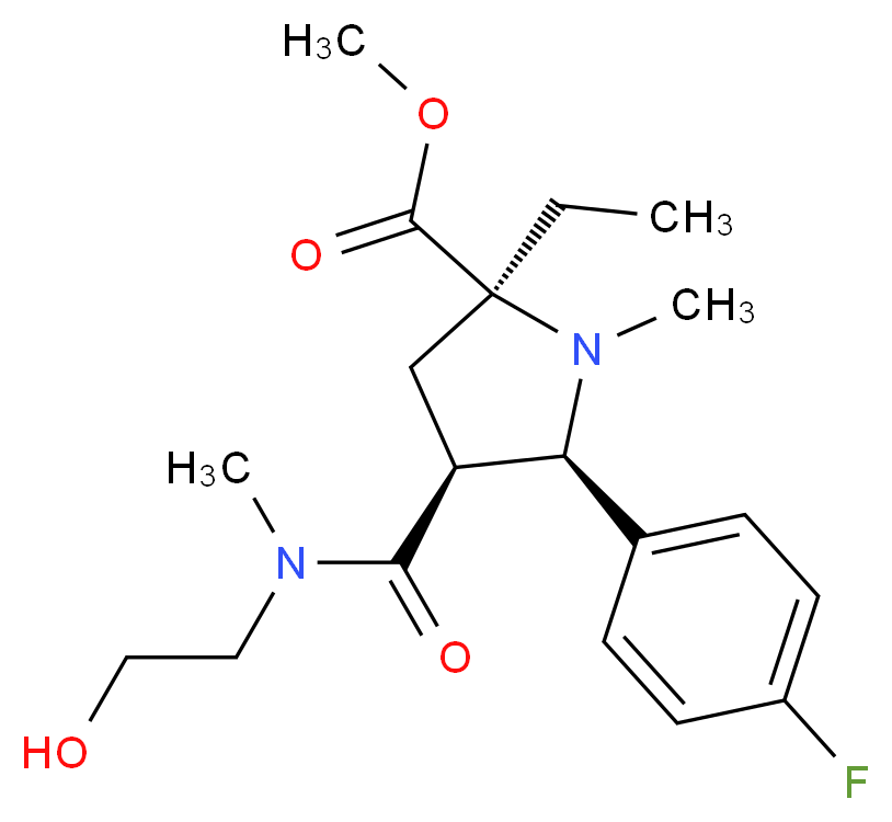 methyl (2S*,4S*,5R*)-2-ethyl-5-(4-fluorophenyl)-4-{[(2-hydroxyethyl)(methyl)amino]carbonyl}-1-methyl-2-pyrrolidinecarboxylate_分子结构_CAS_)