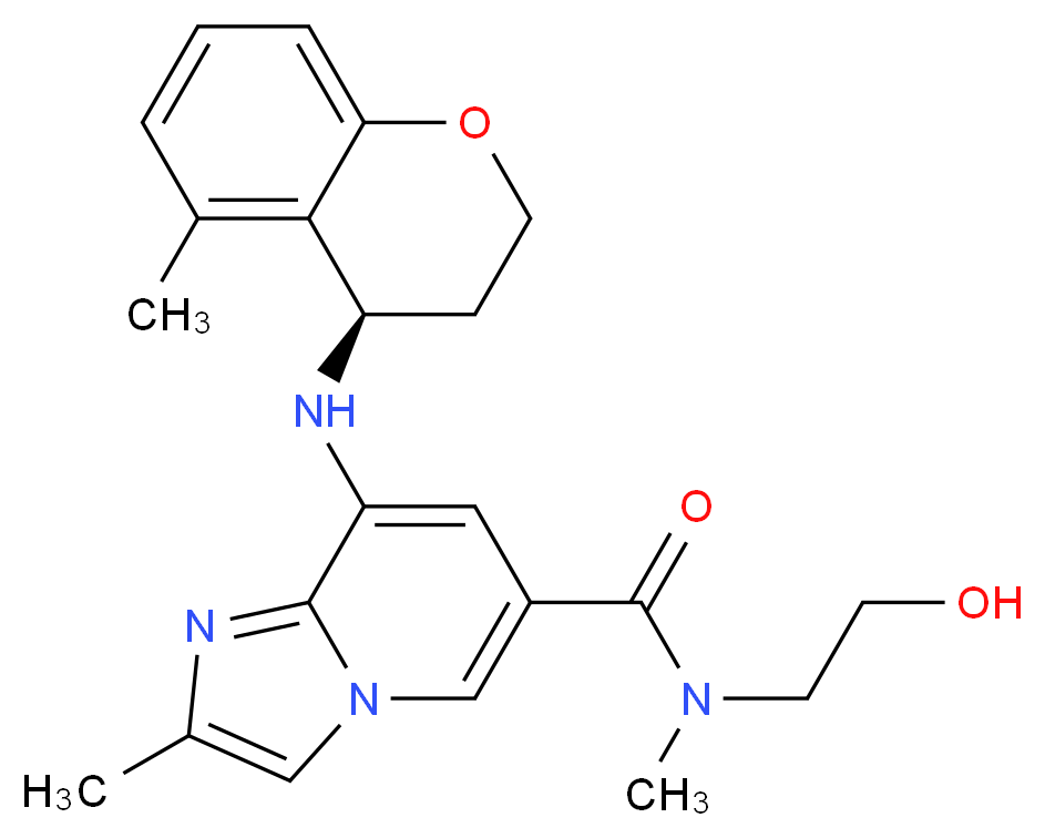 N-(2-hydroxyethyl)-N,2-dimethyl-8-{[(4R)-5-methyl-3,4-dihydro-2H-1-benzopyran-4-yl]amino}imidazo[1,2-a]pyridine-6-carboxamide_分子结构_CAS_928774-43-0