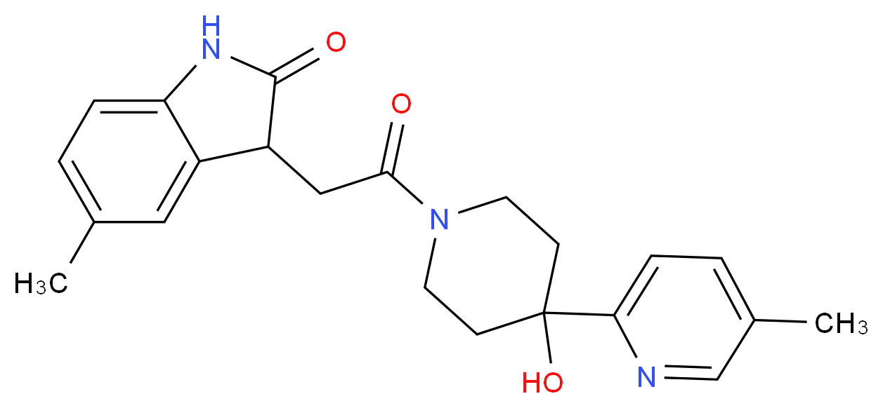 3-{2-[4-hydroxy-4-(5-methylpyridin-2-yl)piperidin-1-yl]-2-oxoethyl}-5-methyl-1,3-dihydro-2H-indol-2-one_分子结构_CAS_)