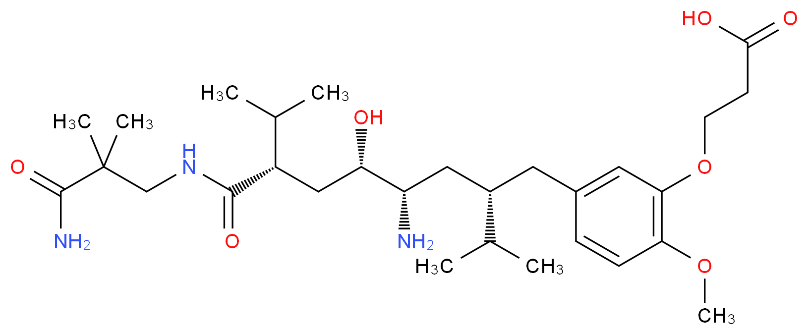 3-{5-[(2S,4S,5S,7S)-4-amino-7-[(2-carbamoyl-2,2-dimethylethyl)carbamoyl]-5-hydroxy-2,7-bis(propan-2-yl)heptyl]-2-methoxyphenoxy}propanoic acid_分子结构_CAS_949925-75-1