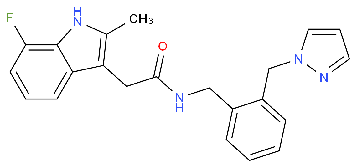 2-(7-fluoro-2-methyl-1H-indol-3-yl)-N-[2-(1H-pyrazol-1-ylmethyl)benzyl]acetamide_分子结构_CAS_)