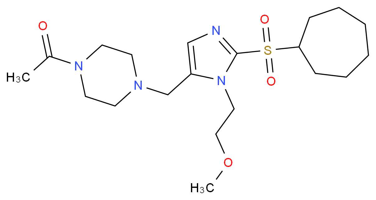 1-acetyl-4-{[2-(cycloheptylsulfonyl)-1-(2-methoxyethyl)-1H-imidazol-5-yl]methyl}piperazine_分子结构_CAS_)