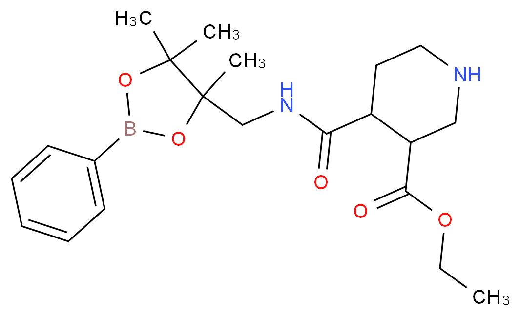 ethyl 4-{[(4,5,5-trimethyl-2-phenyl-1,3,2-dioxaborolan-4-yl)methyl]carbamoyl}piperidine-3-carboxylate_分子结构_CAS_850411-14-2