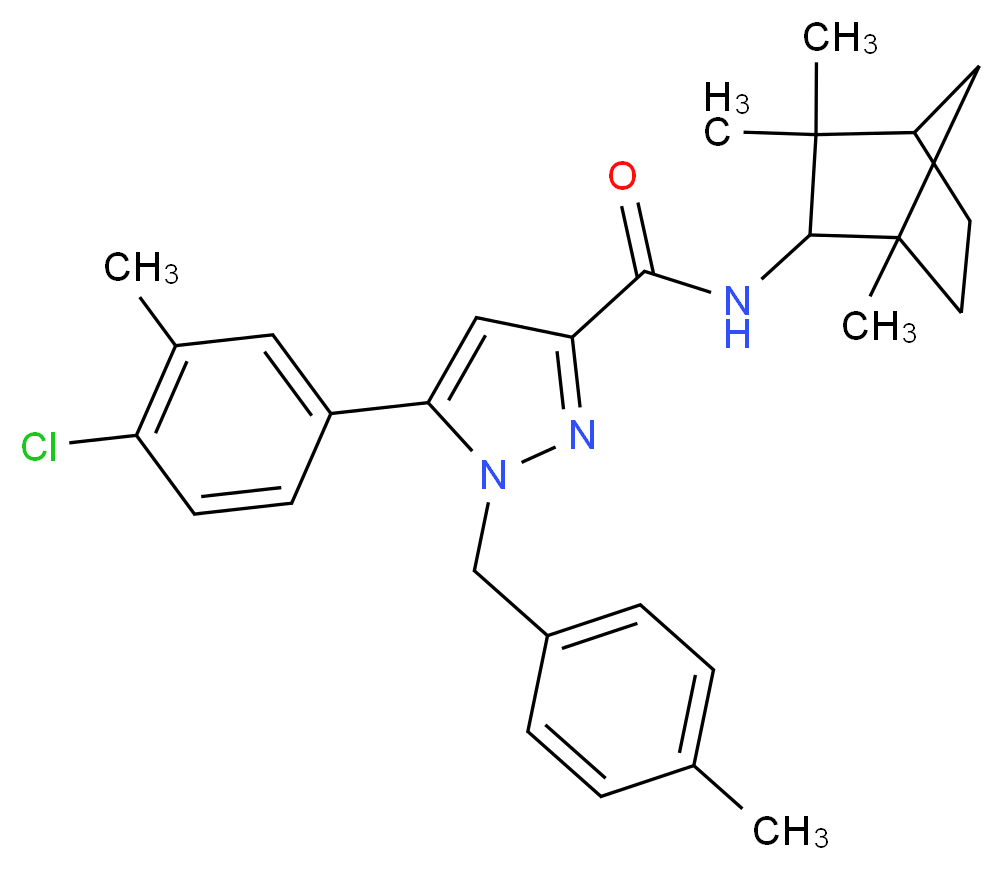 5-(4-chloro-3-methylphenyl)-1-[(4-methylphenyl)methyl]-N-{1,3,3-trimethylbicyclo[2.2.1]heptan-2-yl}-1H-pyrazole-3-carboxamide_分子结构_CAS_192703-06-3