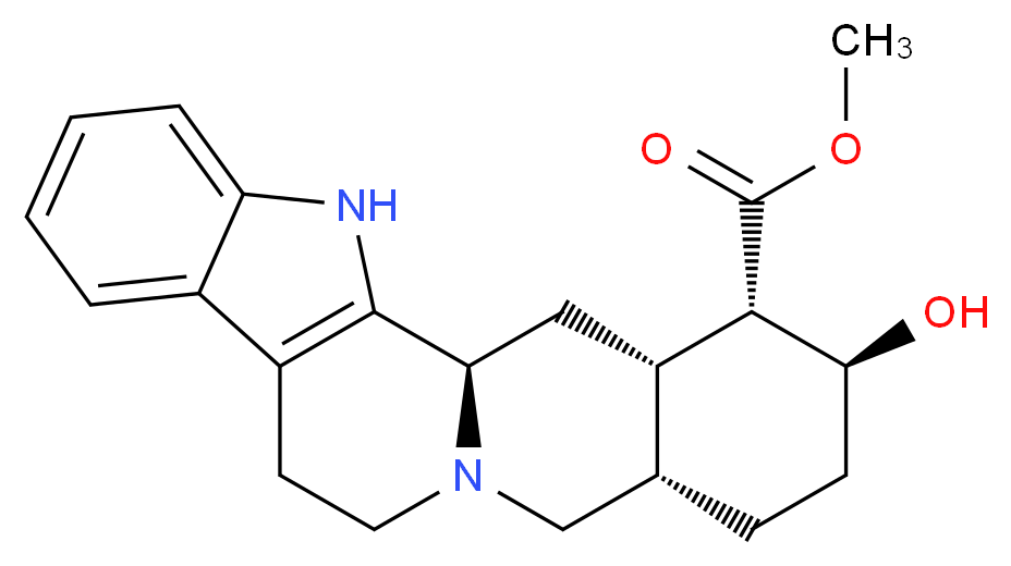 methyl (1R,15S,18S,19S,20S)-18-hydroxy-3,13-diazapentacyclo[11.8.0.0<sup>2</sup>,<sup>1</sup><sup>0</sup>.0<sup>4</sup>,<sup>9</sup>.0<sup>1</sup><sup>5</sup>,<sup>2</sup><sup>0</sup>]henicosa-2(10),4,6,8-tetraene-19-carboxylate_分子结构_CAS_483-09-0