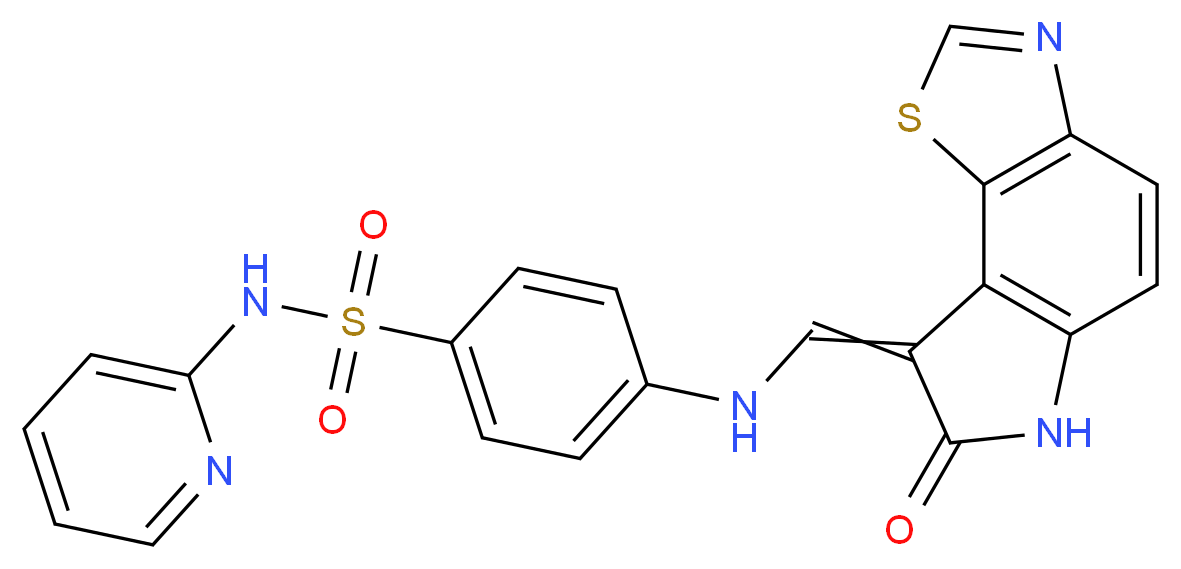 4-[({7-oxo-6H,7H,8H-[1,3]thiazolo[5,4-e]indol-8-ylidene}methyl)amino]-N-(pyridin-2-yl)benzene-1-sulfonamide_分子结构_CAS_222036-17-1