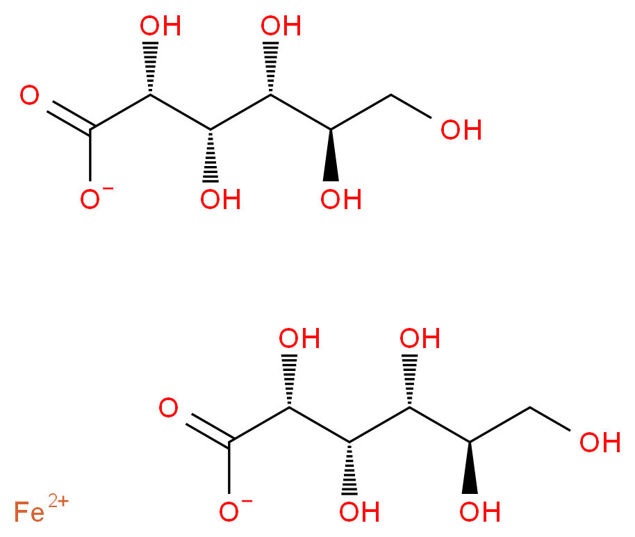 λ<sup>2</sup>-iron(2+) ion bis((2R,3S,4R,5R)-2,3,4,5,6-pentahydroxyhexanoate)_分子结构_CAS_299-29-6