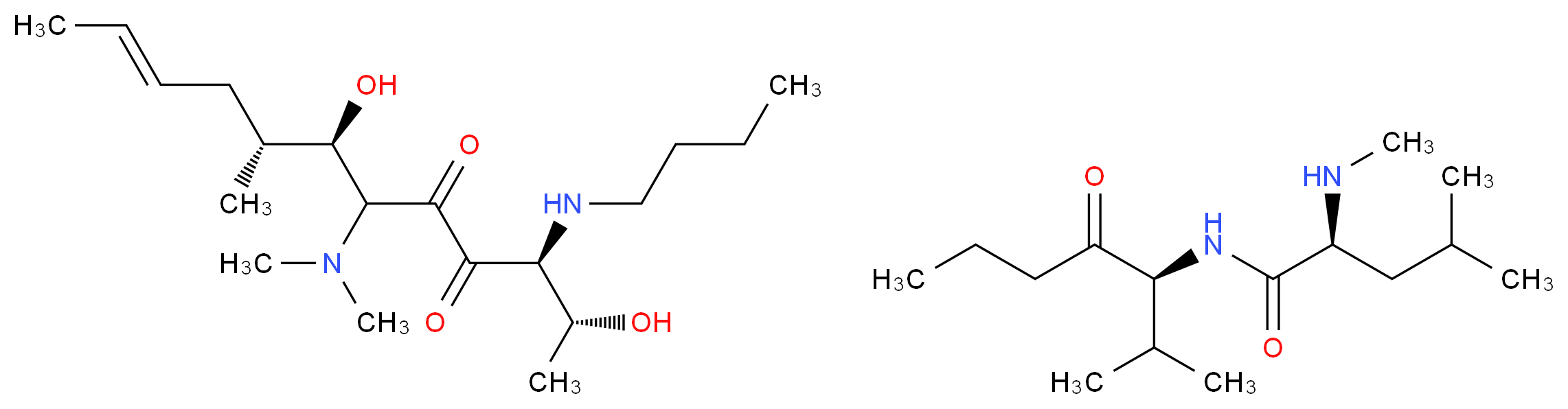 (2R,3S,7R,8R,10E)-3-(butylamino)-6-(dimethylamino)-2,7-dihydroxy-8-methyldodec-10-ene-4,5-dione; (2S)-4-methyl-N-[(3S)-2-methyl-4-oxoheptan-3-yl]-2-(methylamino)pentanamide_分子结构_CAS_59787-61-0