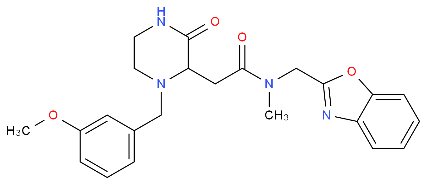 N-(1,3-benzoxazol-2-ylmethyl)-2-[1-(3-methoxybenzyl)-3-oxo-2-piperazinyl]-N-methylacetamide_分子结构_CAS_)