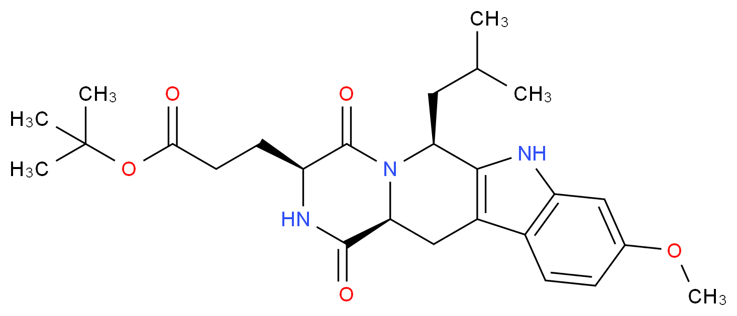 tert-butyl 3-[(2S,5S,8S)-14-methoxy-2-(2-methylpropyl)-4,7-dioxo-3,6,17-triazatetracyclo[8.7.0.0<sup>3</sup>,<sup>8</sup>.0<sup>1</sup><sup>1</sup>,<sup>1</sup><sup>6</sup>]heptadeca-1(10),11,13,15-tetraen-5-yl]propanoate_分子结构_CAS_461054-93-3