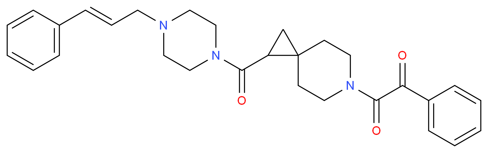 2-oxo-1-phenyl-2-[1-({4-[(2E)-3-phenyl-2-propen-1-yl]-1-piperazinyl}carbonyl)-6-azaspiro[2.5]oct-6-yl]ethanone_分子结构_CAS_)