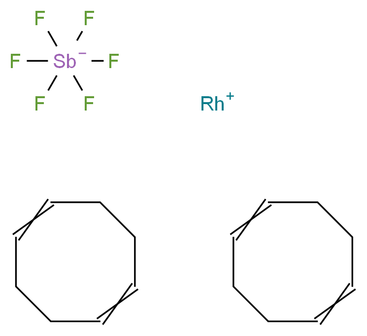 λ<sup>1</sup>-rhodium(1+) ion bis(cycloocta-1,5-diene) hexafluorostibanuide_分子结构_CAS_130296-28-5