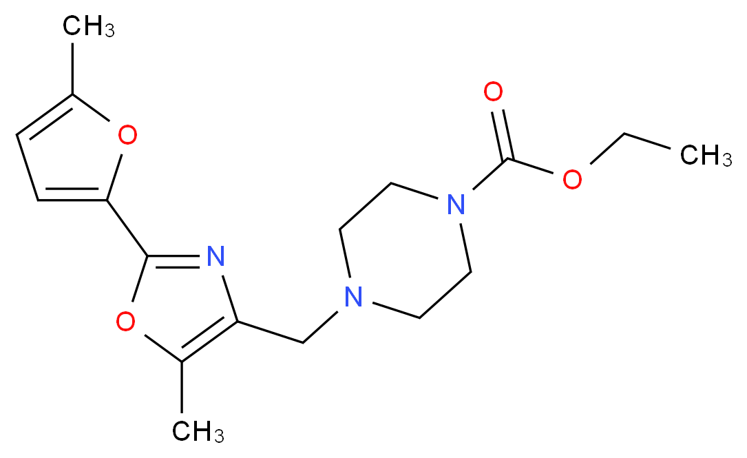 ethyl 4-{[5-methyl-2-(5-methyl-2-furyl)-1,3-oxazol-4-yl]methyl}-1-piperazinecarboxylate_分子结构_CAS_)