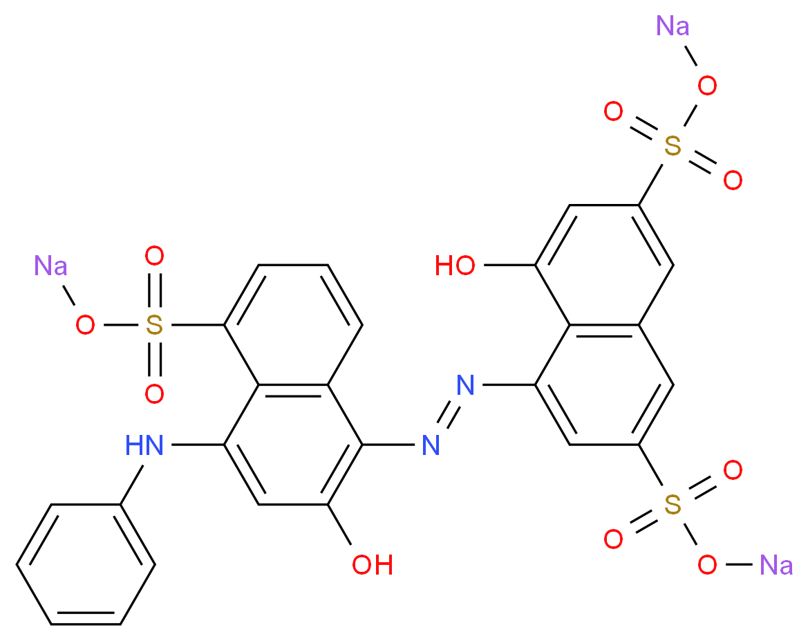 2,7-disodium 4-hydroxy-5-[(E)-2-[2-hydroxy-4-(phenylamino)-5-[(sodiooxy)sulfonyl]naphthalen-1-yl]diazen-1-yl]naphthalene-2,7-disulfonate_分子结构_CAS_12226-74-3