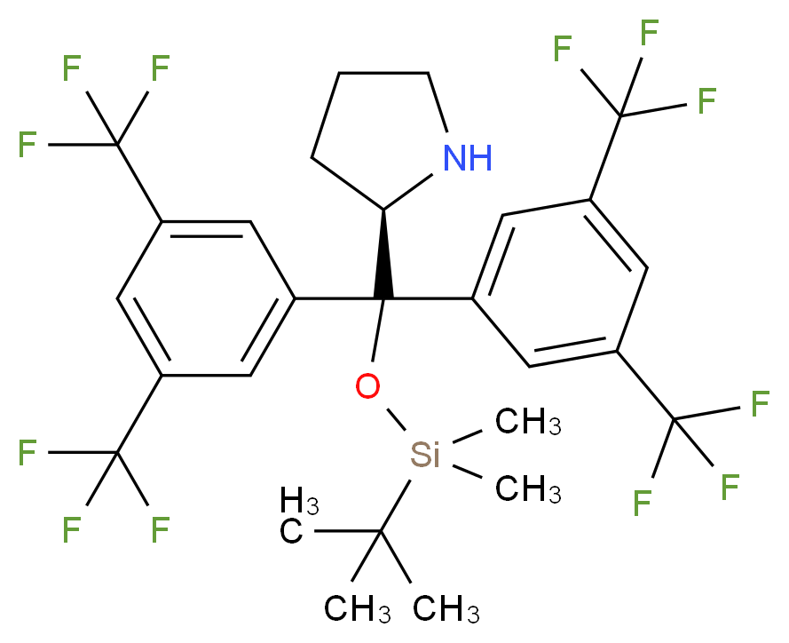 (R)-α,α-Bis[3,5-bis(trifluoromethyl)phenyl]-2-pyrrolidinemethanol tert-butyldimethylsilyl ether_分子结构_CAS_1146629-74-4)