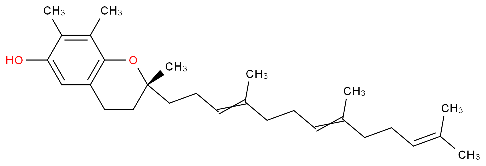 (2R)-2,7,8-trimethyl-2-(4,8,12-trimethyltrideca-3,7,11-trien-1-yl)-3,4-dihydro-2H-1-benzopyran-6-ol_分子结构_CAS_14101-61-2