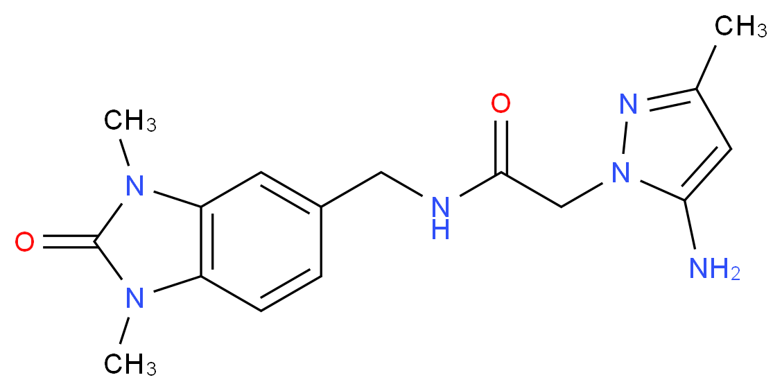 2-(5-amino-3-methyl-1H-pyrazol-1-yl)-N-[(1,3-dimethyl-2-oxo-2,3-dihydro-1H-benzimidazol-5-yl)methyl]acetamide_分子结构_CAS_)