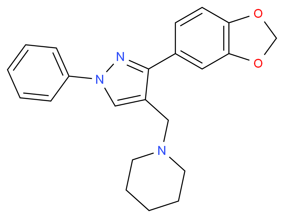 1-{[3-(1,3-benzodioxol-5-yl)-1-phenyl-1H-pyrazol-4-yl]methyl}piperidine_分子结构_CAS_)