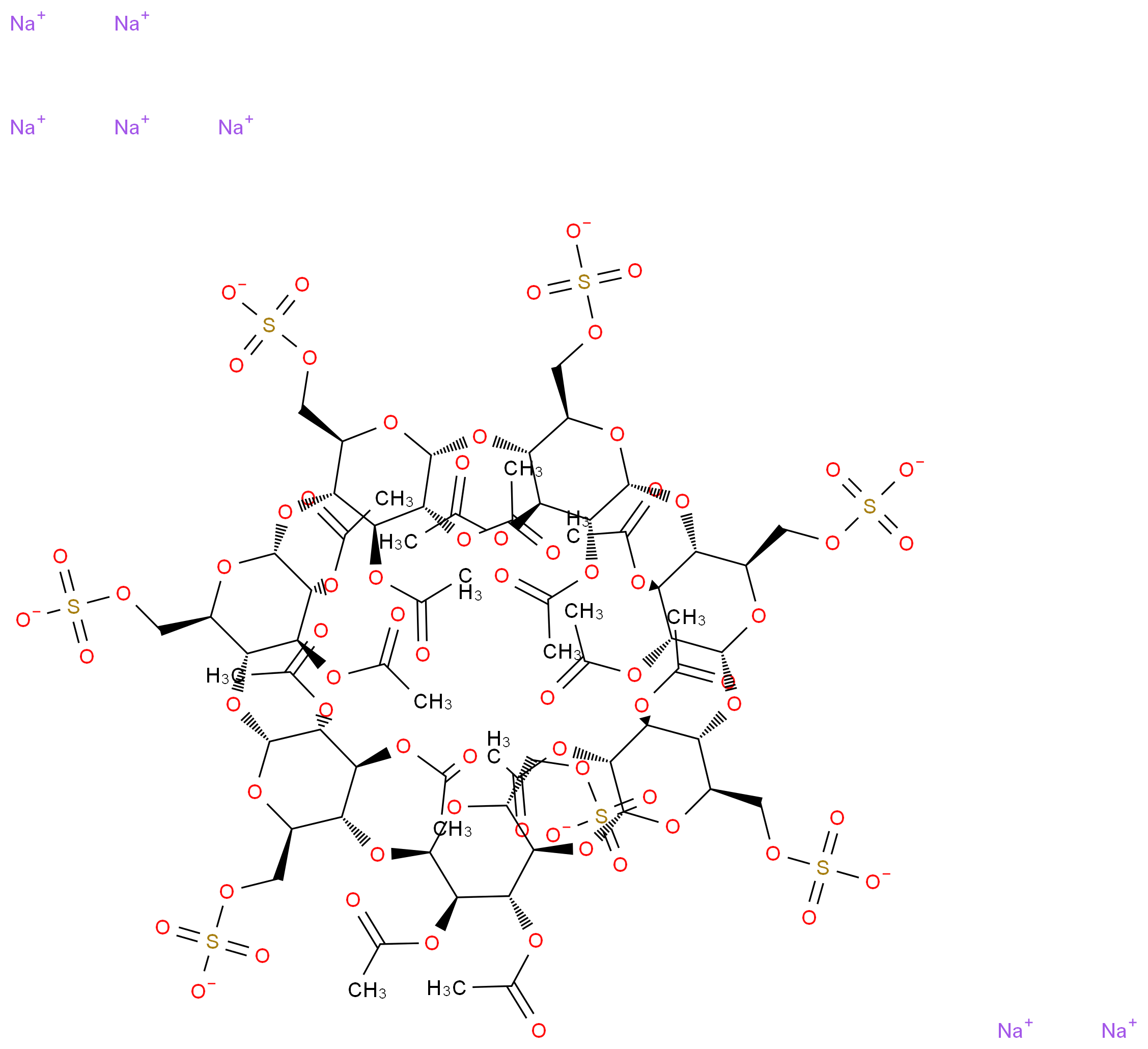 七(2,3-二-O-乙酰基-6-O-磺基)-β-环糊精 七钠盐_分子结构_CAS_196398-66-0)