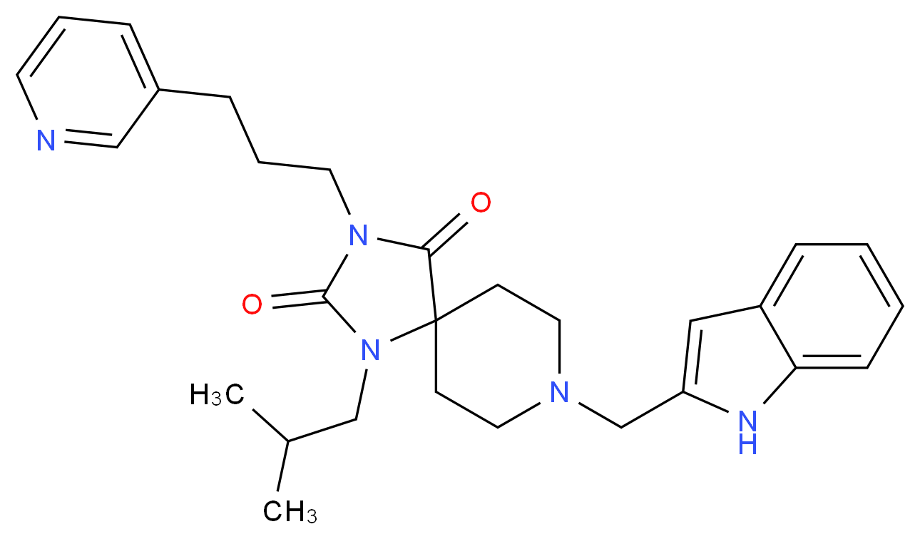 8-(1H-indol-2-ylmethyl)-1-isobutyl-3-[3-(3-pyridinyl)propyl]-1,3,8-triazaspiro[4.5]decane-2,4-dione_分子结构_CAS_)