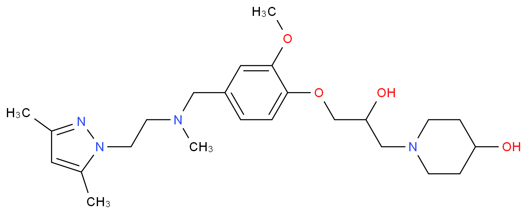 1-[3-(4-{[[2-(3,5-dimethyl-1H-pyrazol-1-yl)ethyl](methyl)amino]methyl}-2-methoxyphenoxy)-2-hydroxypropyl]-4-piperidinol_分子结构_CAS_)