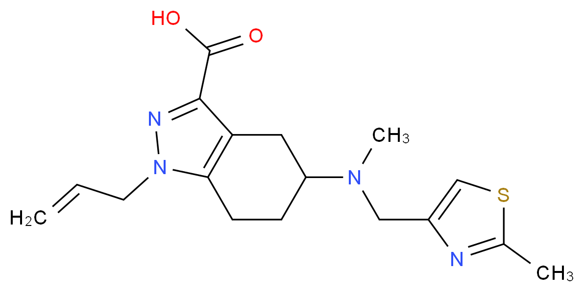 1-allyl-5-{methyl[(2-methyl-1,3-thiazol-4-yl)methyl]amino}-4,5,6,7-tetrahydro-1H-indazole-3-carboxylic acid_分子结构_CAS_)