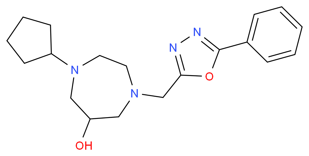1-cyclopentyl-4-[(5-phenyl-1,3,4-oxadiazol-2-yl)methyl]-1,4-diazepan-6-ol_分子结构_CAS_)