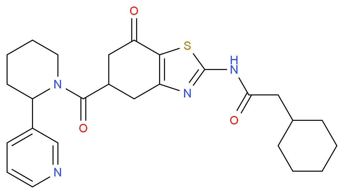 2-cyclohexyl-N-(7-oxo-5-{[2-(3-pyridinyl)-1-piperidinyl]carbonyl}-4,5,6,7-tetrahydro-1,3-benzothiazol-2-yl)acetamide_分子结构_CAS_)