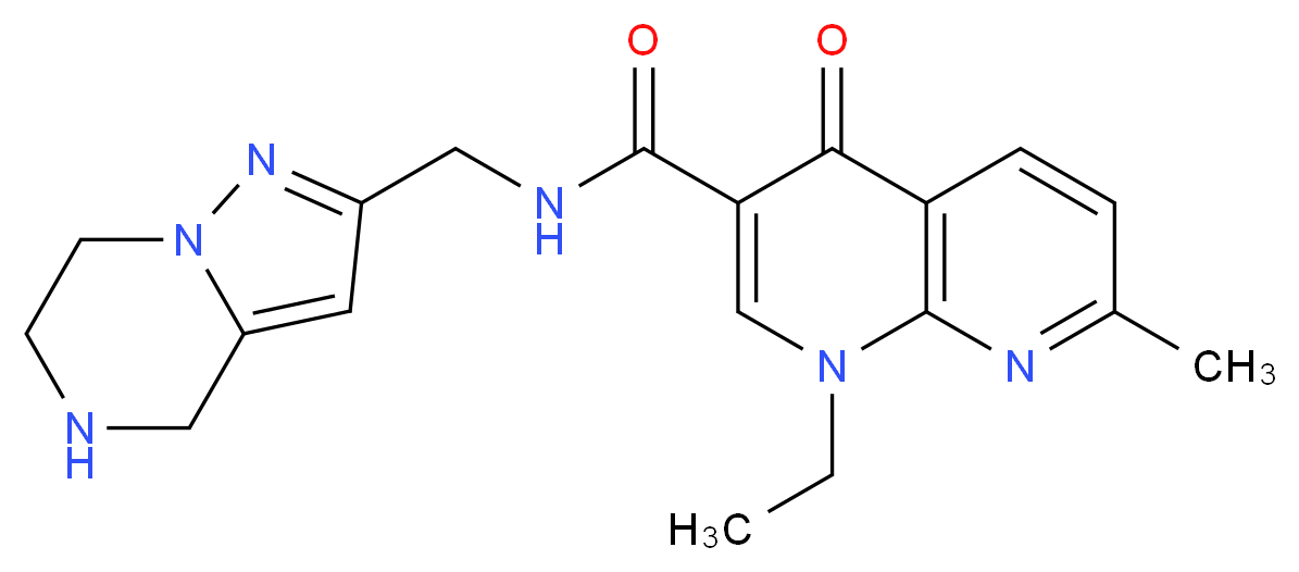 1-ethyl-7-methyl-4-oxo-N-(4,5,6,7-tetrahydropyrazolo[1,5-a]pyrazin-2-ylmethyl)-1,4-dihydro-1,8-naphthyridine-3-carboxamide_分子结构_CAS_)