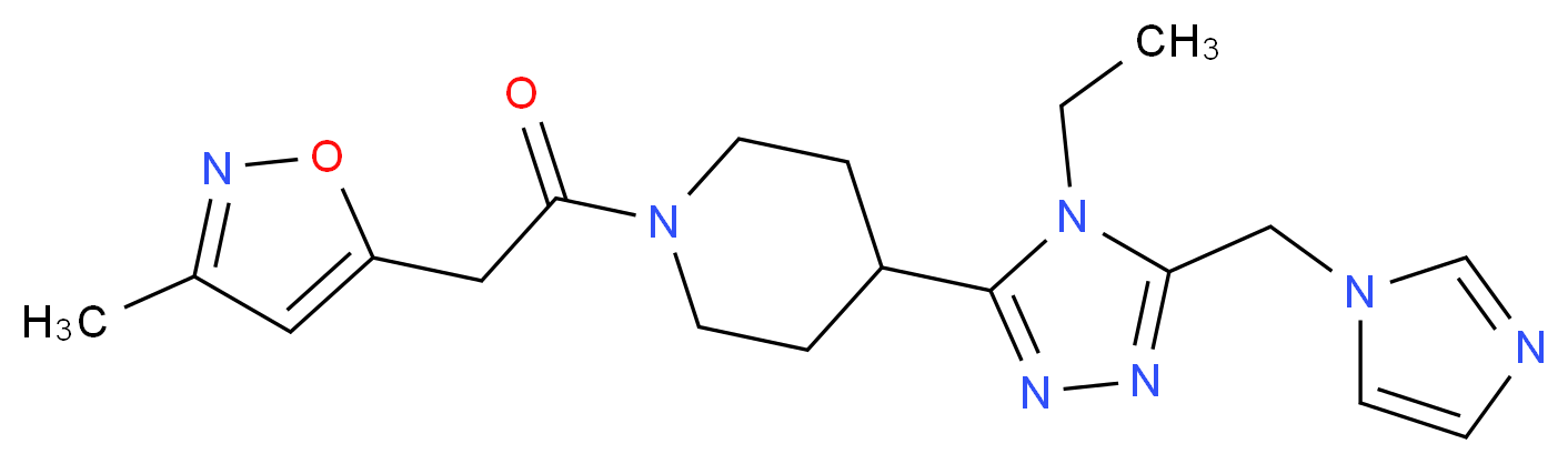 4-[4-ethyl-5-(1H-imidazol-1-ylmethyl)-4H-1,2,4-triazol-3-yl]-1-[(3-methylisoxazol-5-yl)acetyl]piperidine_分子结构_CAS_)